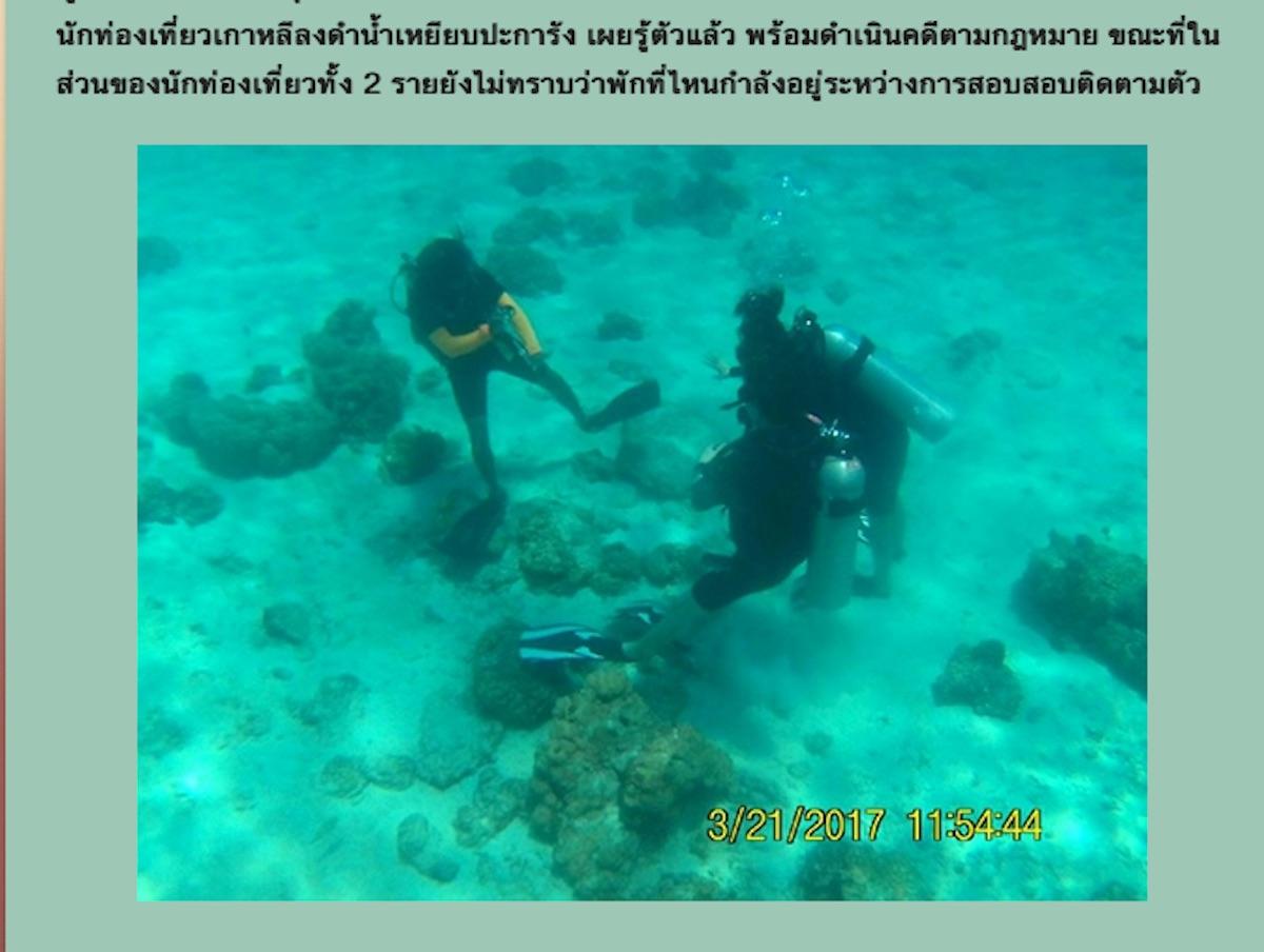 【タイ】　サンゴ礁にハングル文字の落書きを刻み、サンゴを踏みつぶした韓国人ダイバー2人を当局が捜査　にしても一体K・Yって誰だ？ [無断転載禁止]©2ch.net [621794405]->画像>6枚 